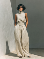 Elena – conjunto minimalista de top sin mangas y pantalón ancho de algodón y lino