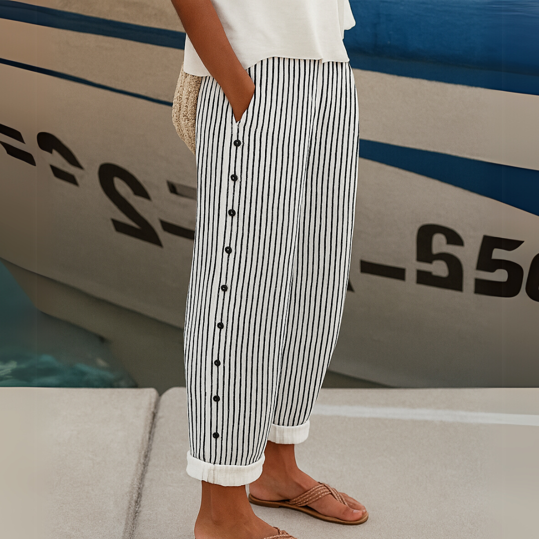 Caitlin | Pantalones elegantes de rayas con botones