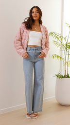 Nieve Suave - Chaqueta corta de pelo sintético para mujer | Frente abierto