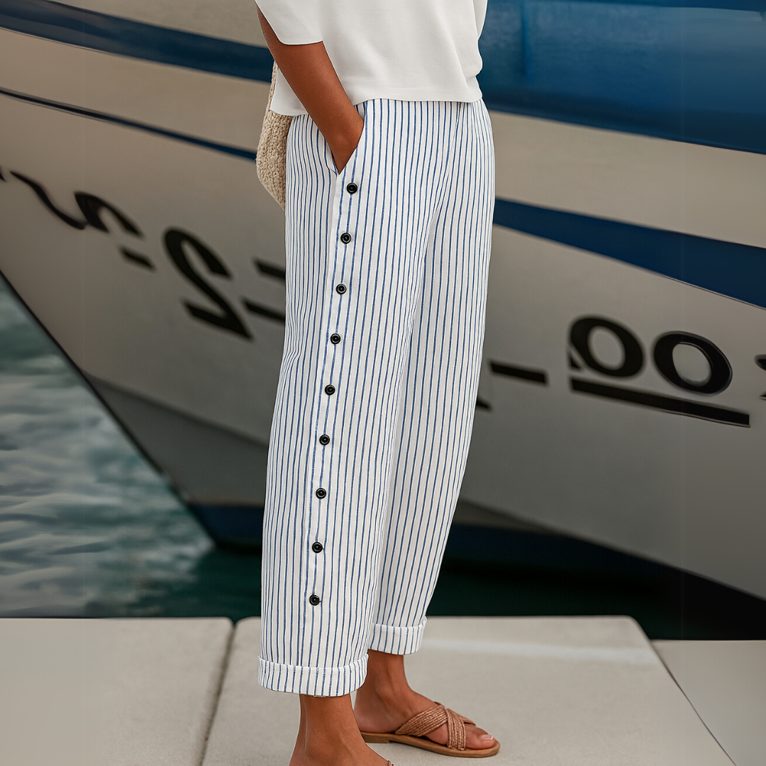 Caitlin | Pantalones elegantes de rayas con botones