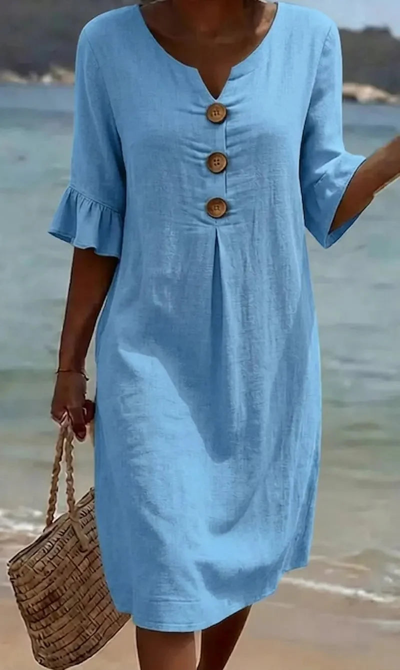 Alma™ | Vestido lino abullonado