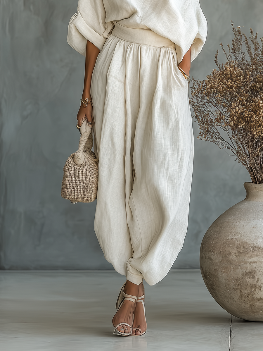 Conjunto de lino para mujer en color blanco roto