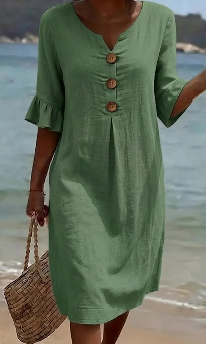 Alma™ | Vestido lino abullonado