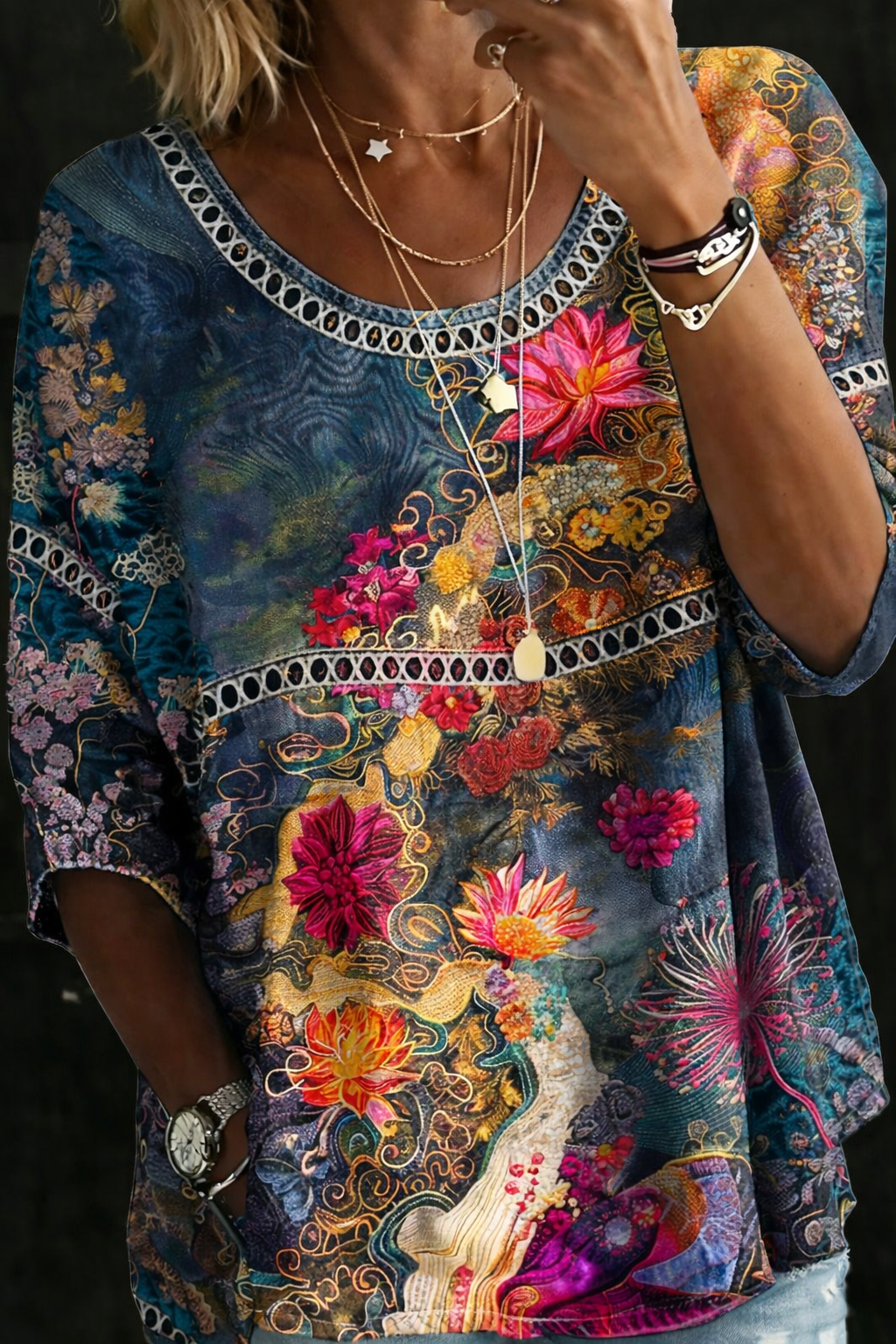 Nicole | Blusa vaquera vintage con estampado floral