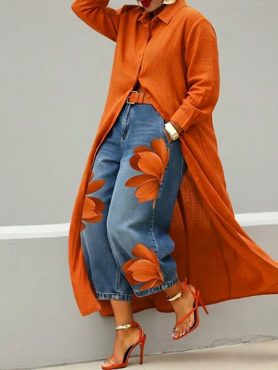 Maud - Vestido camisa de lino y vaqueros florales
