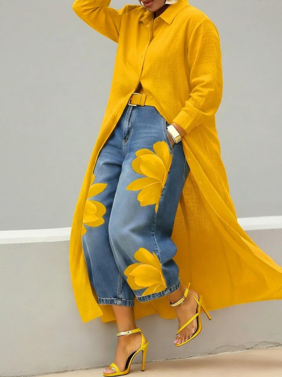 Maud - Vestido camisa de lino y vaqueros florales