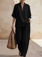 Maribel™ | Conjunto de lino con mangas murciélago y pantalón ancho