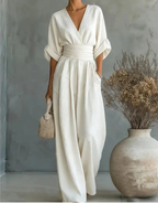 Daniela - Mono elegante de escote en V y pierna ancha
