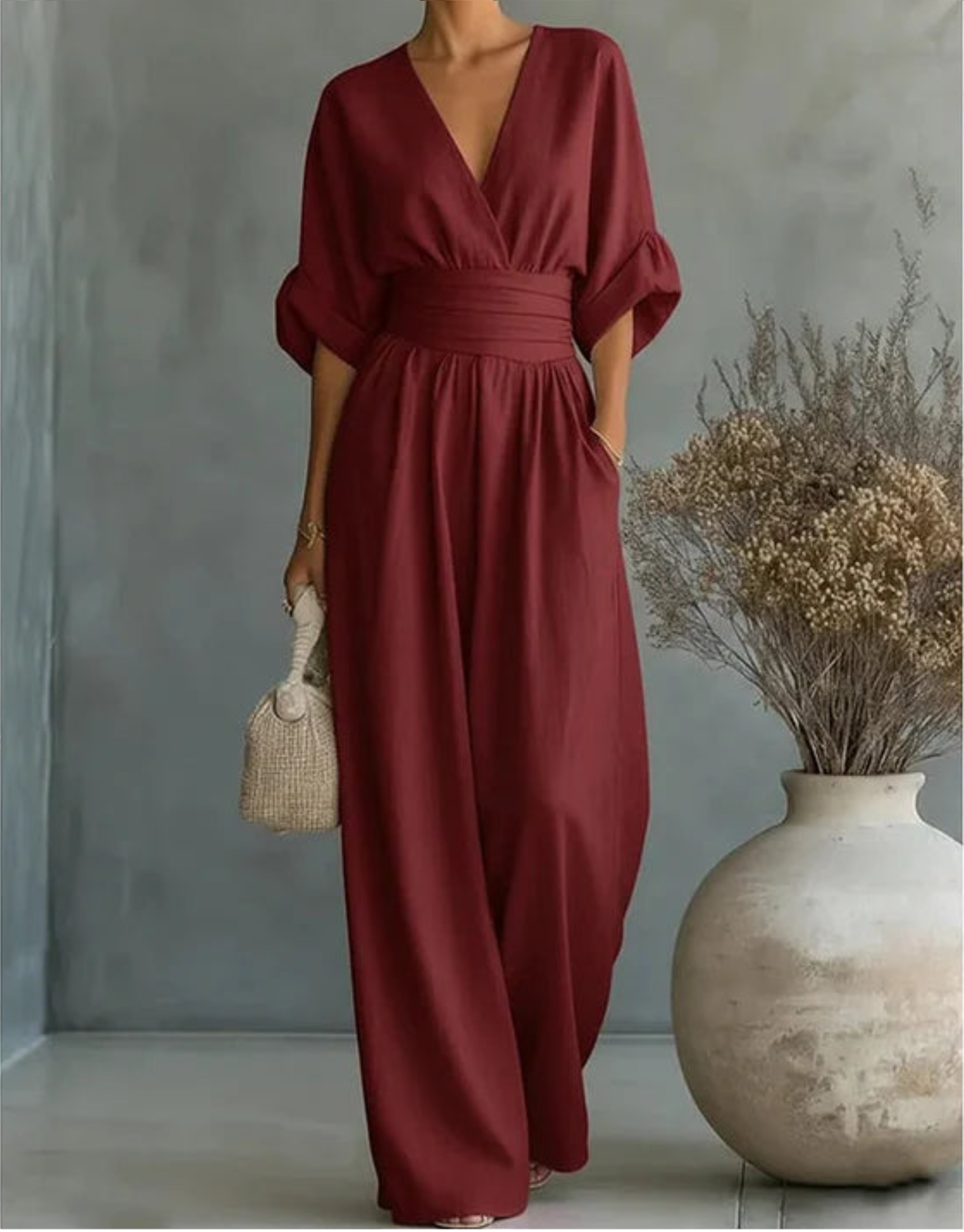 Daniela - Mono elegante de escote en V y pierna ancha