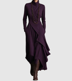 Aurélie · Vestido maxi plisado asimétrico con cuello alto