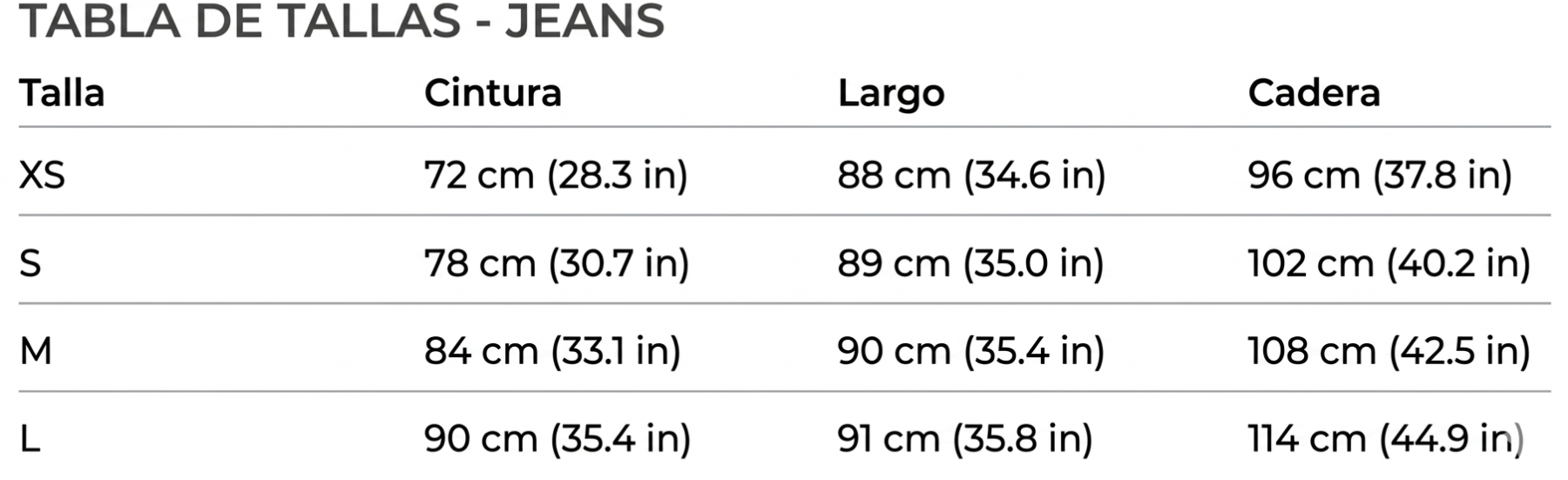 Guía de tallas