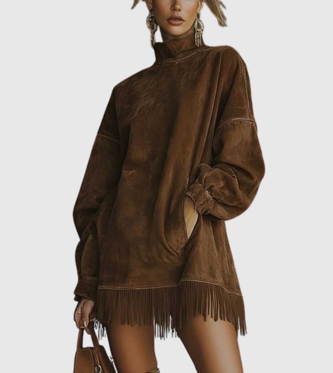 Amalia | Vestido cuello alto y flecos