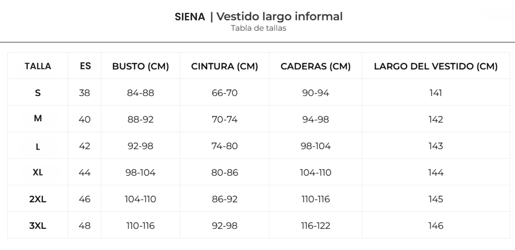 Guía de tallas