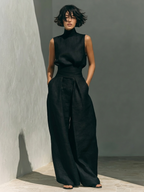 Elena – conjunto minimalista de top sin mangas y pantalón ancho de algodón y lino