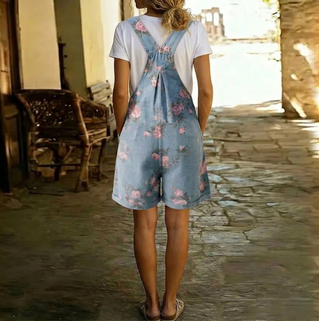 Adriana - Mono vaquero floral con tacto suave de algodón y lavado vintage
