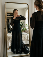 Naora · Vestido largo fluido de tul negro