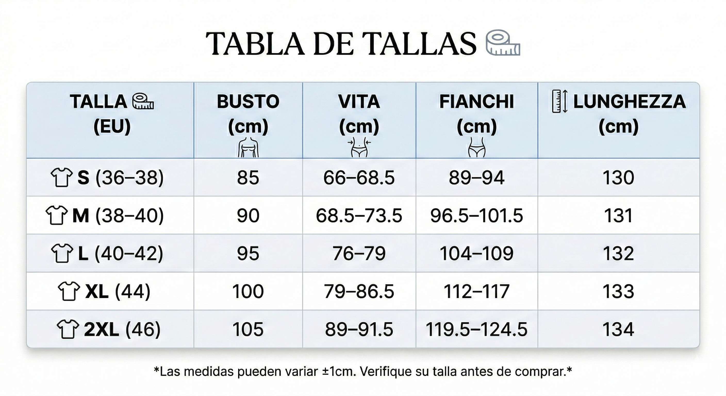 Guía de tallas