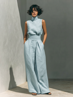 Elena – conjunto minimalista de top sin mangas y pantalón ancho de algodón y lino