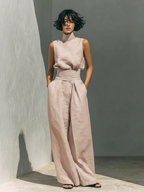 Elena – conjunto minimalista de top sin mangas y pantalón ancho de algodón y lino
