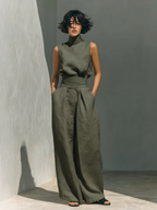 Elena – conjunto minimalista de top sin mangas y pantalón ancho de algodón y lino