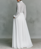Elisea · Vestido minimalista de patchwork en algodón y lino con cuello alto