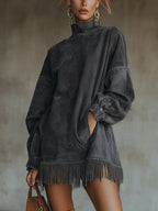 Amalia | Vestido de ante con cuello alto y flecos