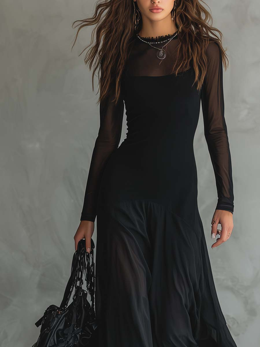 Naora · Vestido largo fluido de tul negro