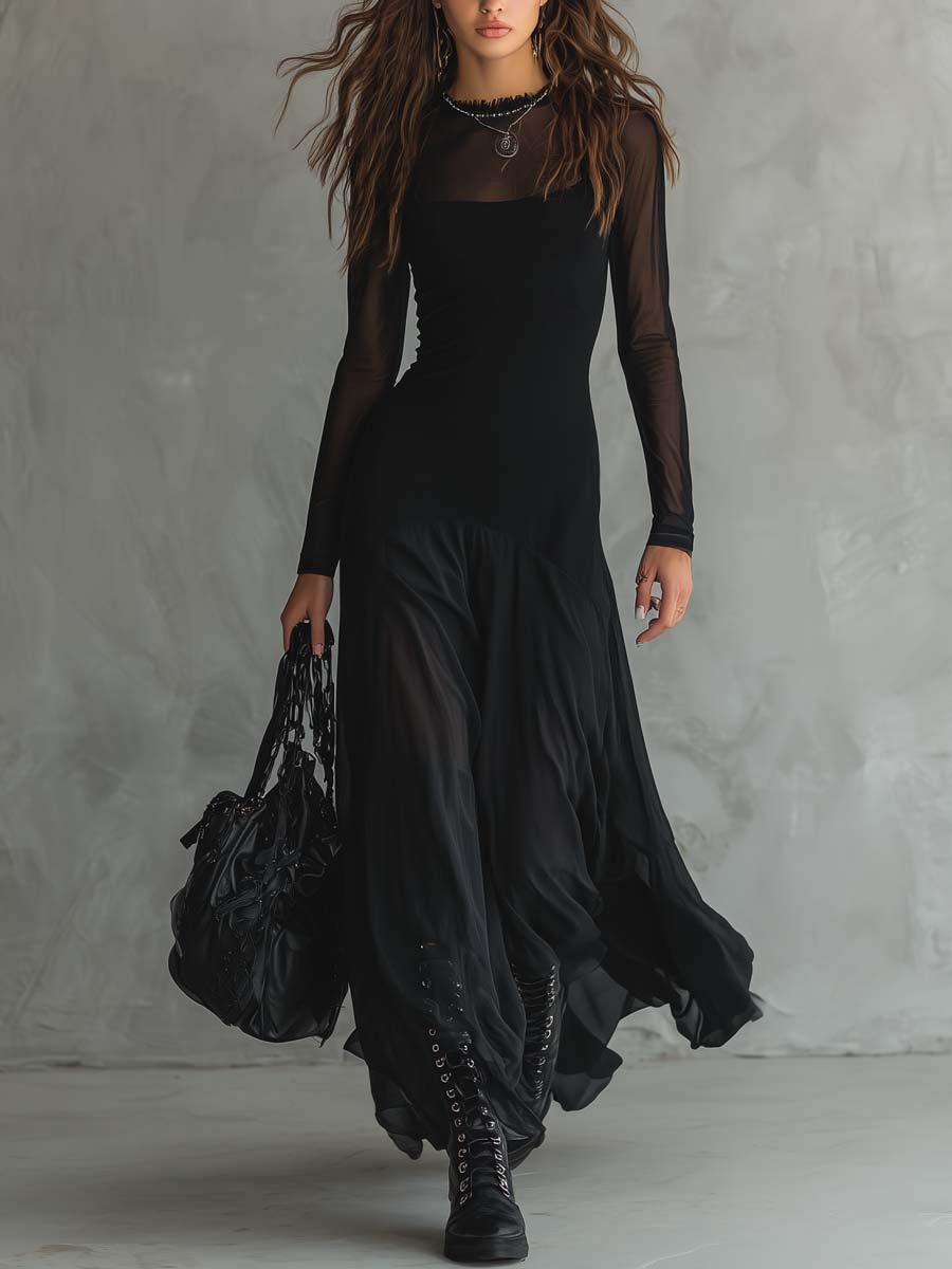 Naora · Vestido largo fluido de tul negro