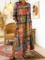 Manuela | Vestido Denim con Patchwork Étnico