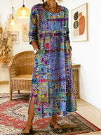 Manuela | Vestido Denim con Patchwork Étnico