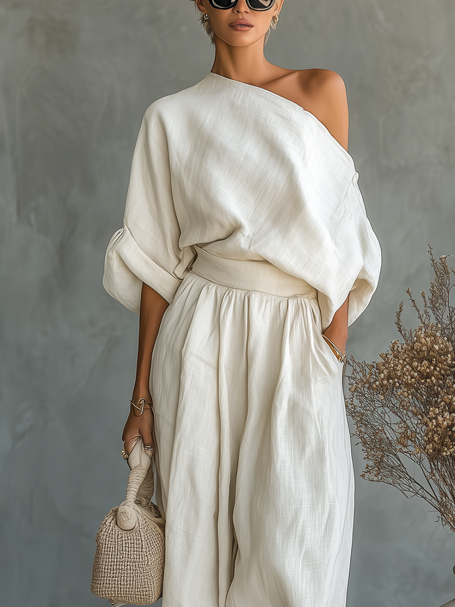 Conjunto de lino para mujer en color blanco roto
