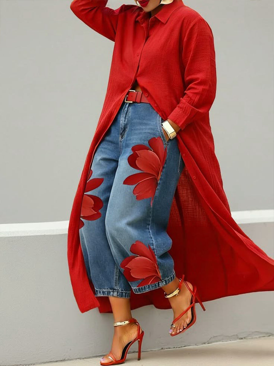 Maud - Vestido camisa de lino y vaqueros florales